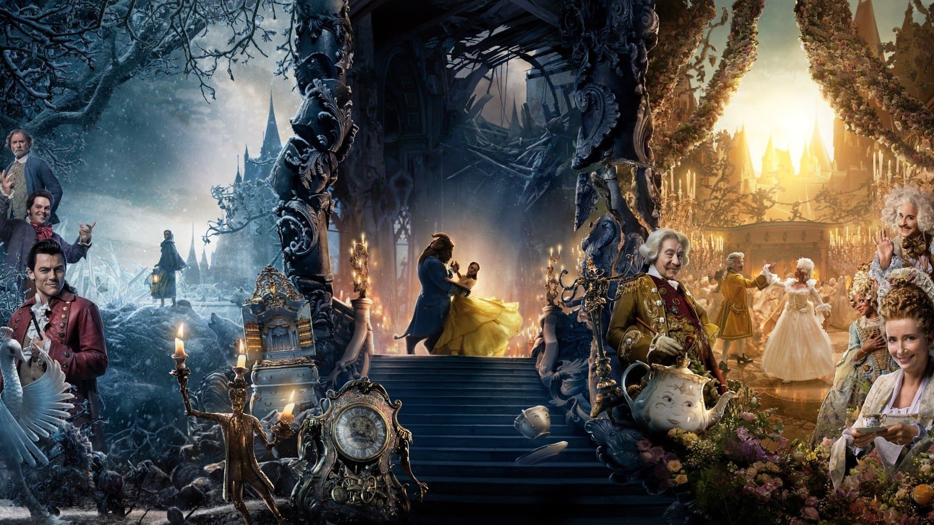 Póster oficial de la película La Bella y la Bestia en alta calidad HD 4K